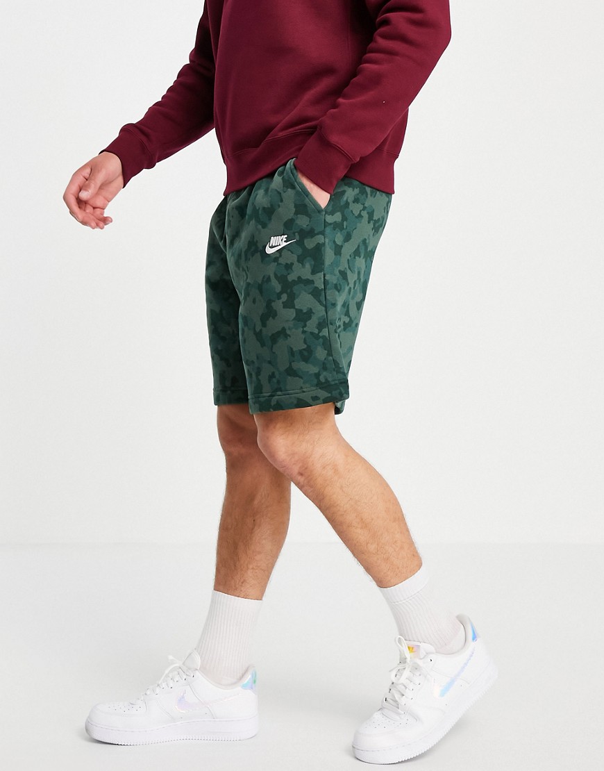 Nike Club camo print shorts in green