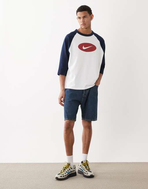 Nike Club central logo 3/4 raglan sleeve white and navy, 2 of 5