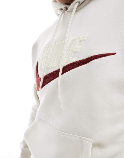 Nike Club Chenile Futura logo hoodie in off white and burgundy