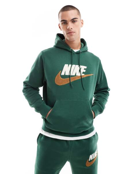 Nike Club chenille logo hoodie in green - view 1