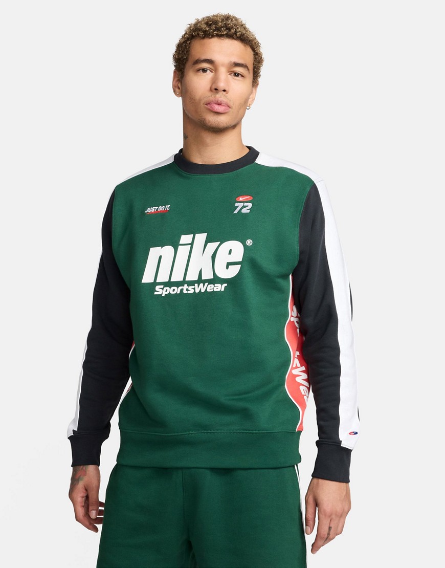 Nike Club Circuit Crewneck Sweatshirt In Green And Navy