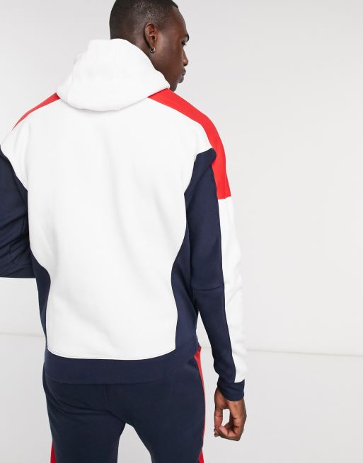 Blue white best sale and red hoodie