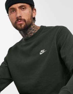 nike club crew neck sweat in khaki