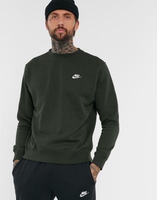 nike club crew neck sweat in khaki