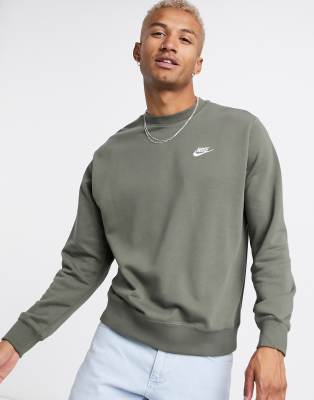 nike club crew neck sweat in khaki