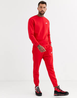 nike club crew neck sweat in red