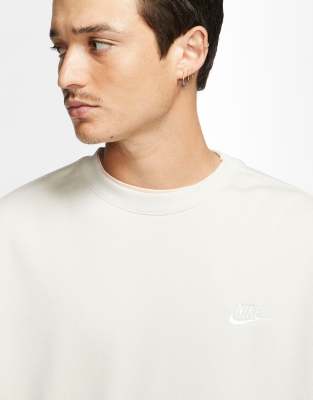 nike club crew neck sweat in stone