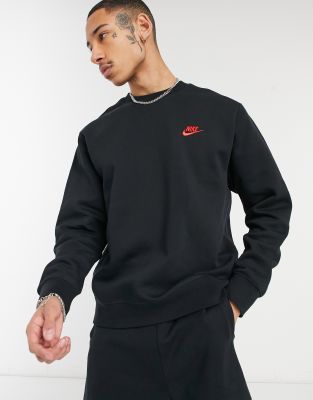 aanwijzing Pijlpunt onderzeeër Nike Club crew neck sweatshirt in black and red | ASOS