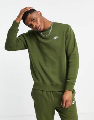 nike club crew neck sweat in khaki