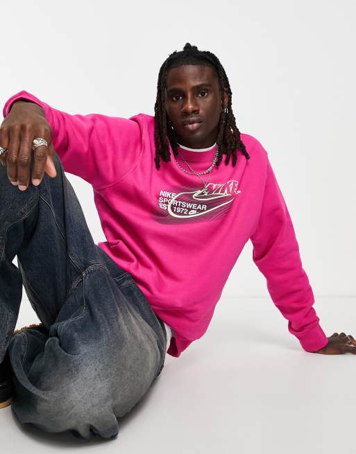 Nike Club crew neck sweatshirt with chest print in active pink