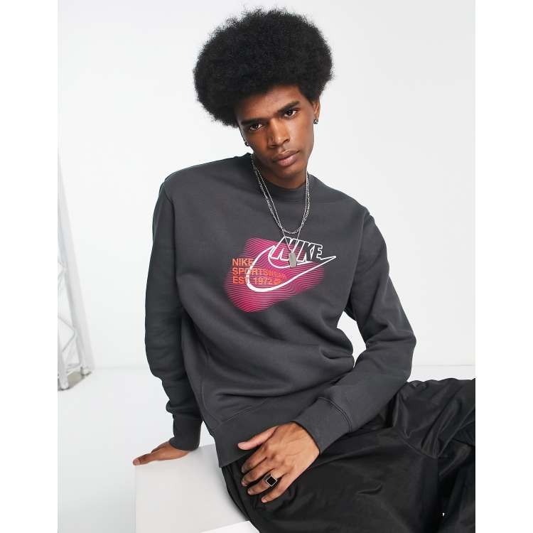 Nike Club crew neck sweatshirt with chest print in dark smoke grey