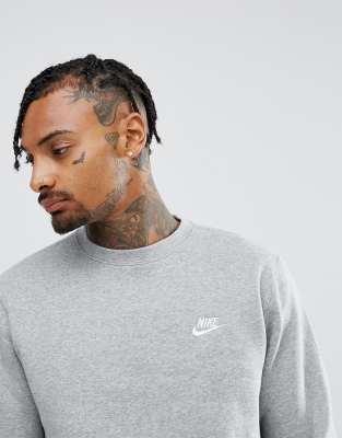 nike club swoosh crew neck sweatshirt in grey