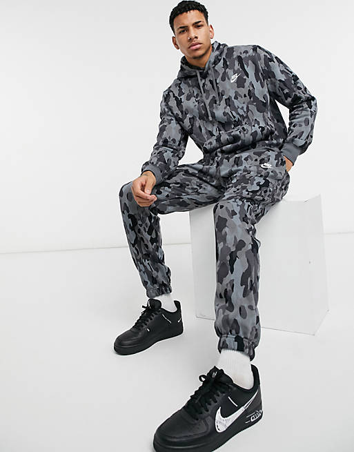 Nike Club digi camo print cuffed sweatpants in black | ASOS
