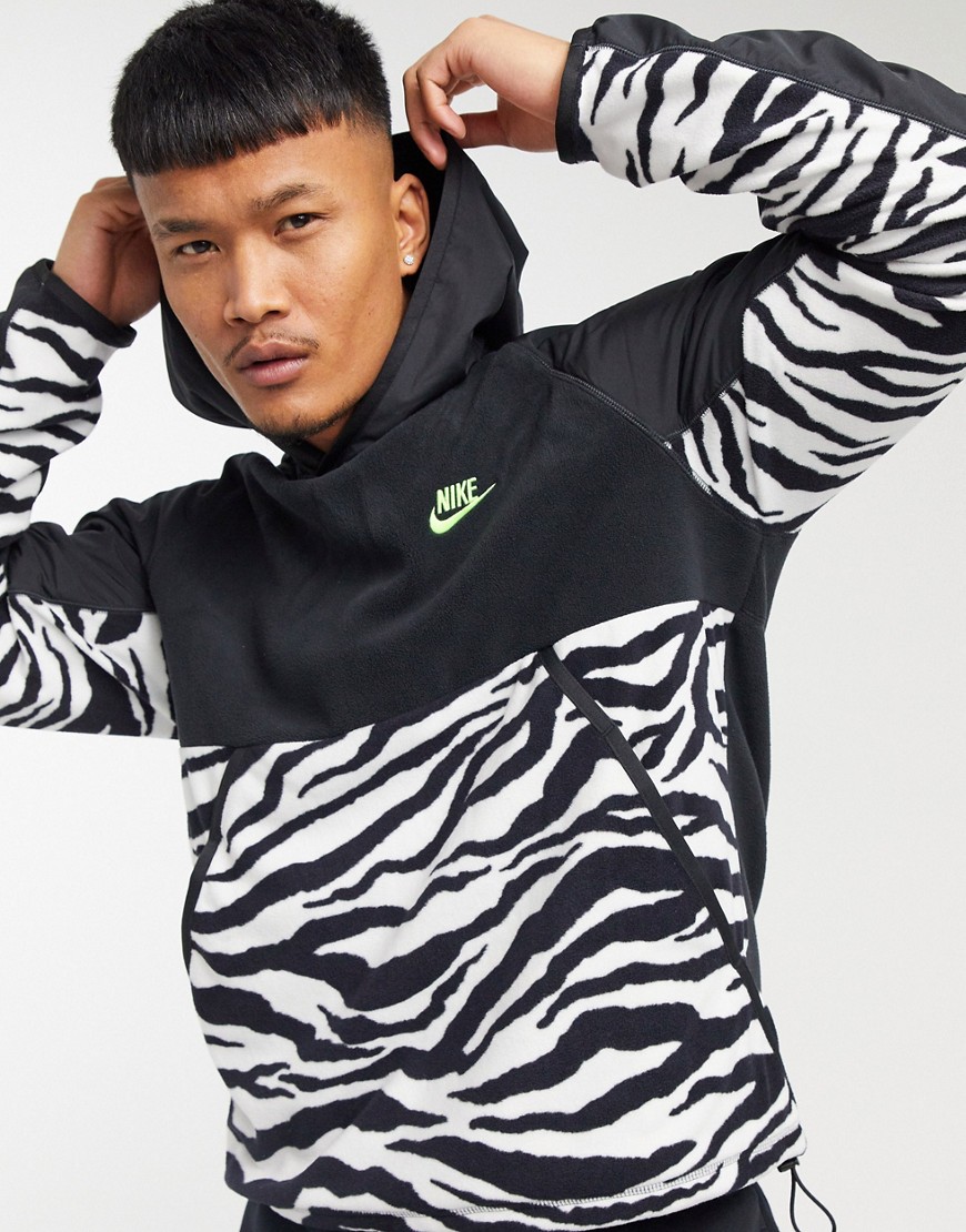 Nike Club Essentials zebra print overhead hoodie in black