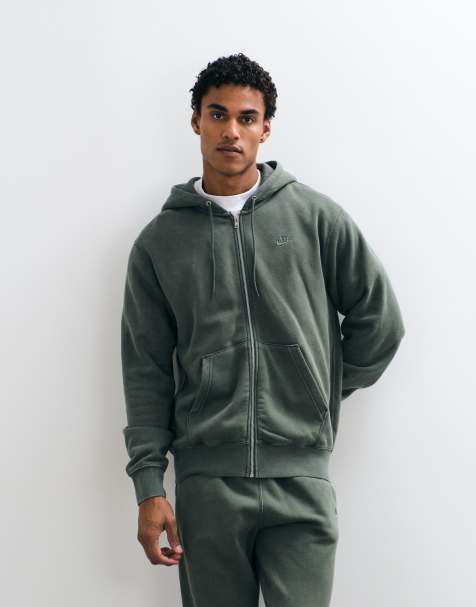 Nike Club felpa con cappuccio con zip integrale verde scuro slavato - view 1