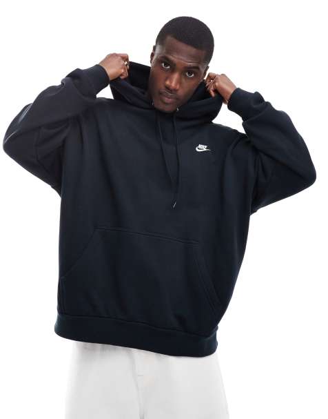 Nike Club - Felpa oversize in spugna nera con cappuccio - view 1