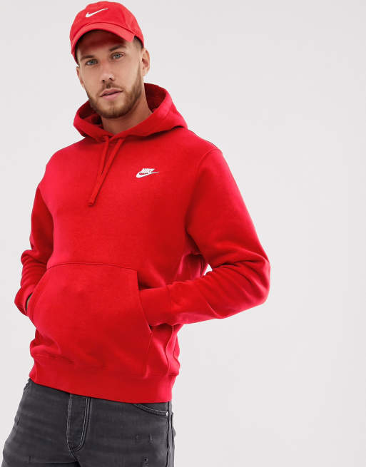 Nike Club Felpa rossa con cappuccio e logo