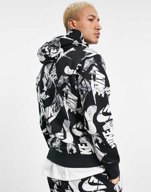 nike club all over logo print hoodie in white