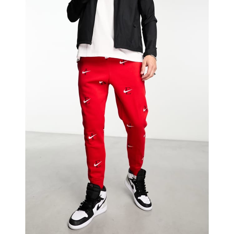 Nike Men's Sportswear Club Fleece Joggers-Red/White - Hibbett