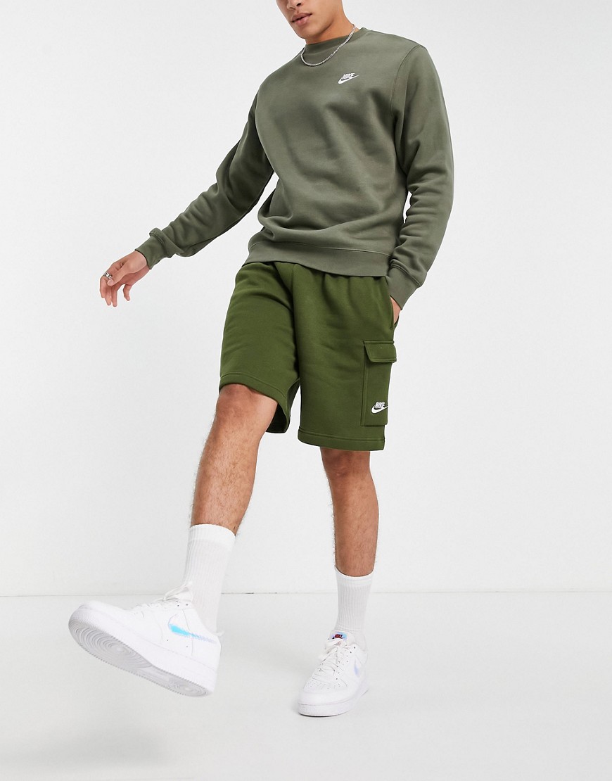 Nike Club Fleece Cargo Sweat Shorts In Khaki-green | ModeSens