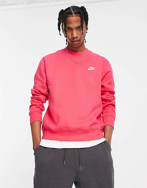 Nike Club Fleece crew neck sweatshirt in berry pink | ASOS