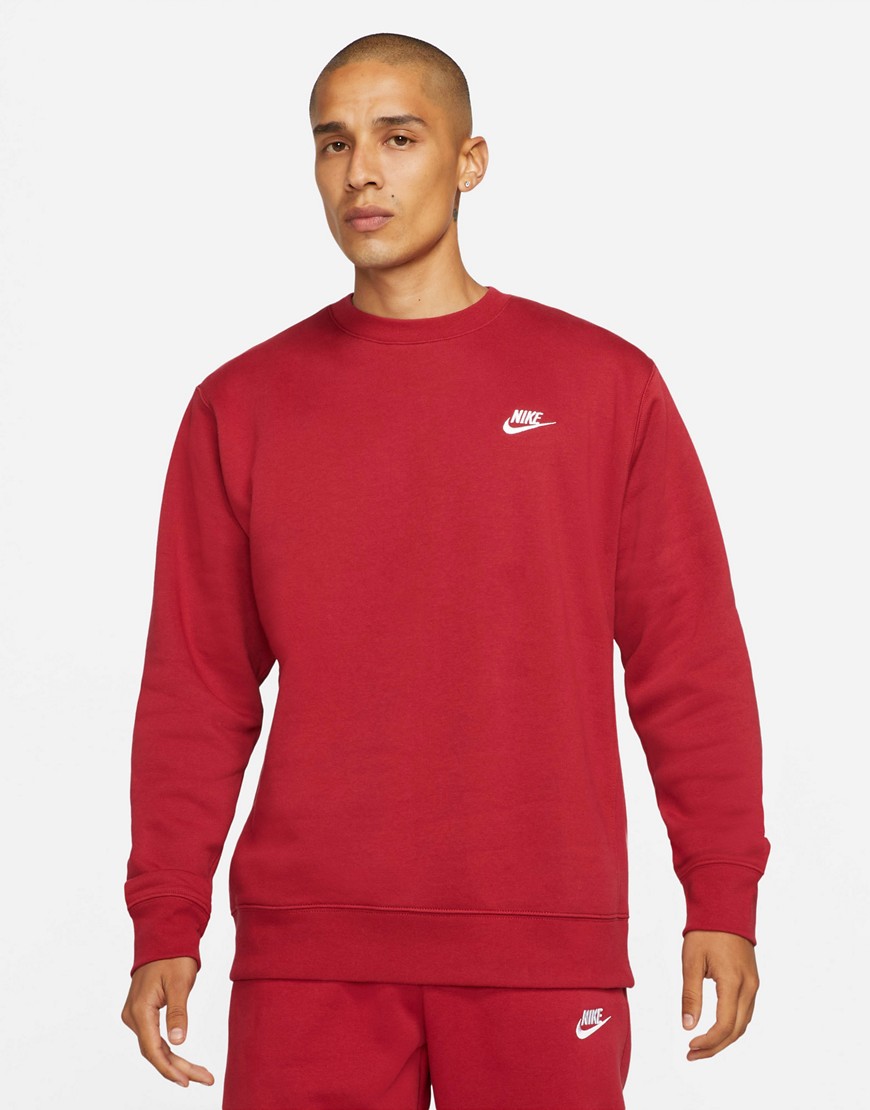 Nike Club Fleece Crew Neck Sweatshirt In Burgundy-red | ModeSens