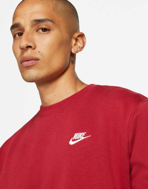 Nike club crew outlet neck sweat in burgundy