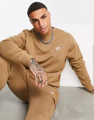 Nike Club Fleece Crew Neck Sweatshirt In Dark Sand brown ModeSens