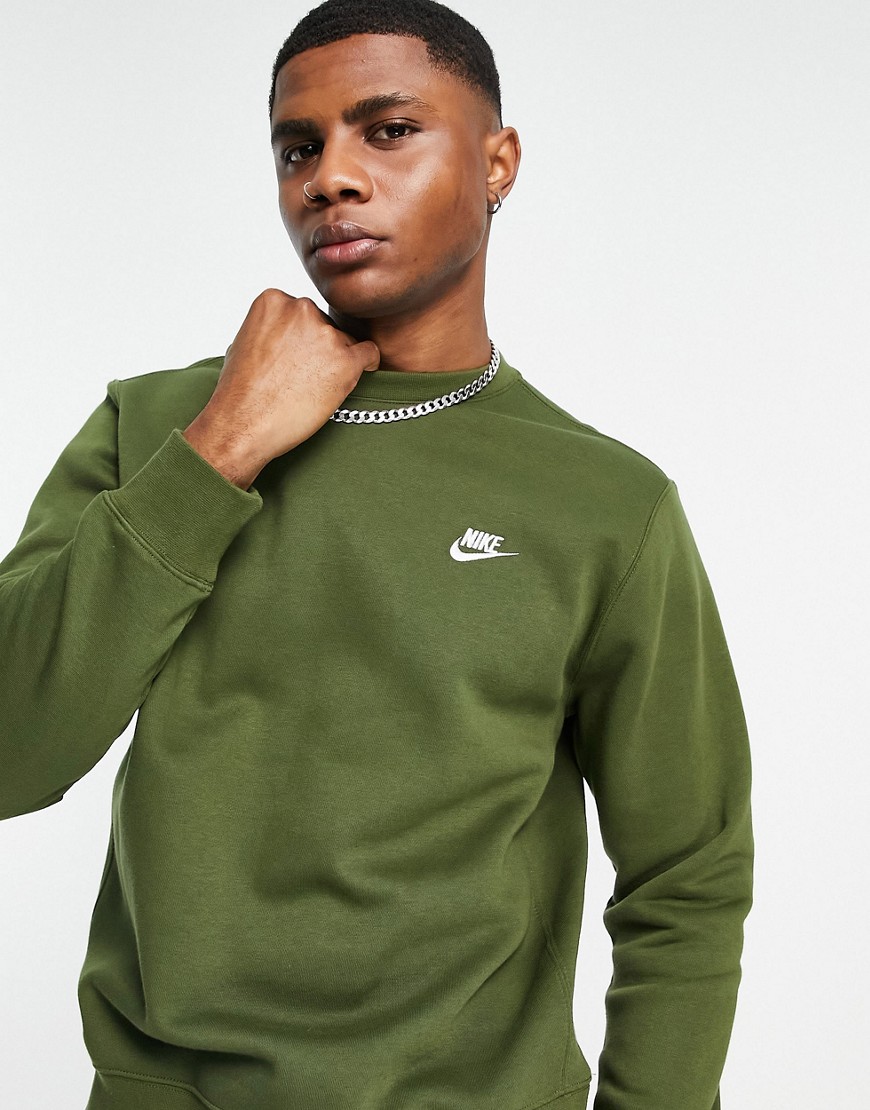 Nike Club Fleece Crew Neck Sweatshirt In Khaki-green