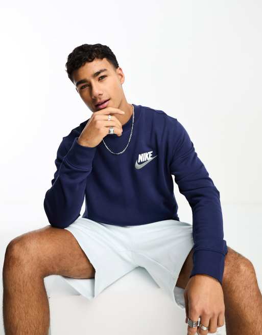 Nike club swoosh sales crew sweatshirt navy