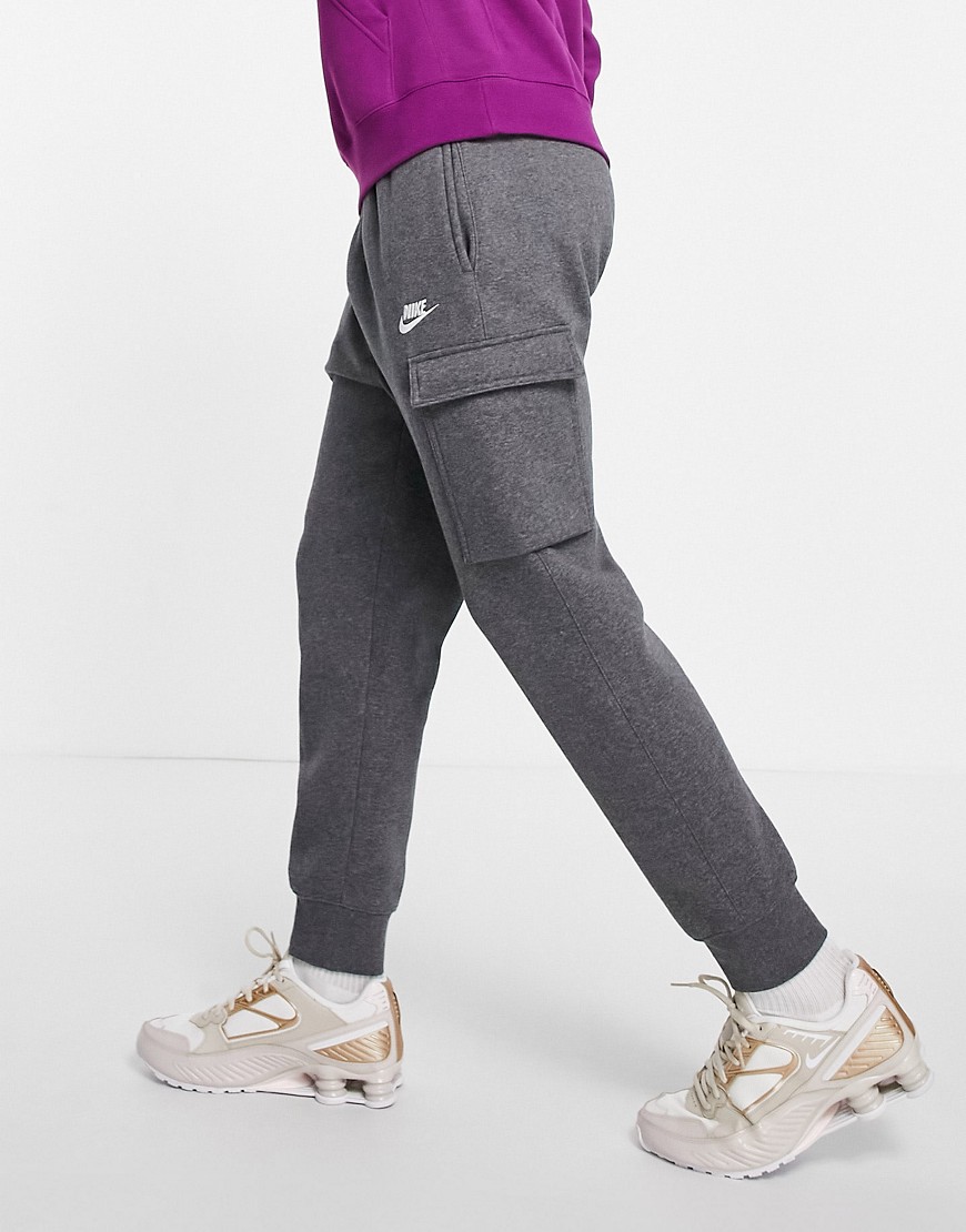 Nike Club Fleece Cuffed Cargo Sweatpants In Charcoal Heather-grey