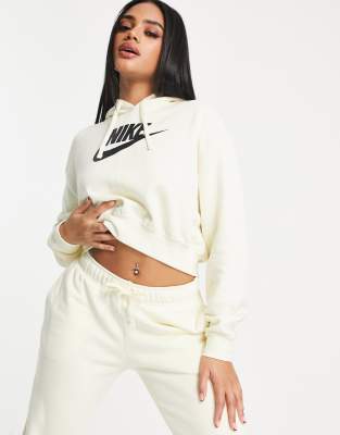Nike Nike Club fleece graphic crop hoodie in cream - CREAM-White