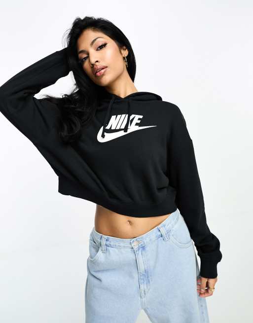 Nike Club Fleece graphic cropped hoodie in black