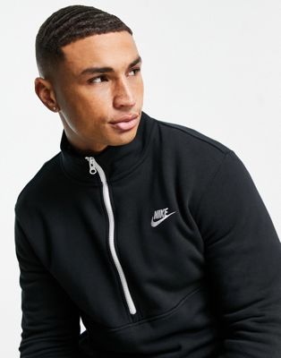 Nike Club fleece half zip sweat in black