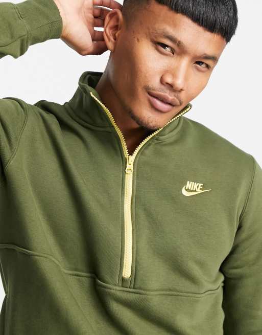 Nike Club fleece half zip sweat in khaki