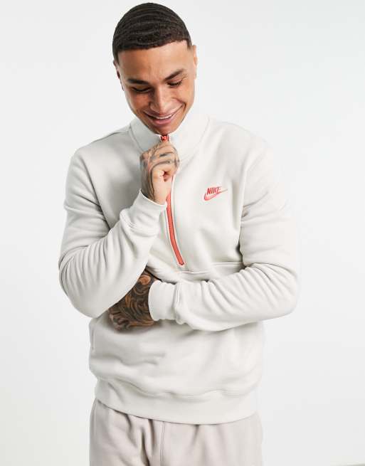 Nike Club fleece half zip sweat in stone ASOS