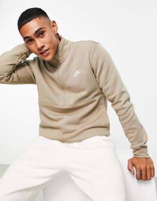 Nike Club Fleece half zip sweatshirt in beige | ASOS