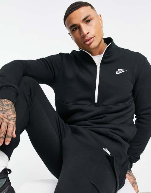 Nike Club Fleece half zip sweatshirt in black ASOS