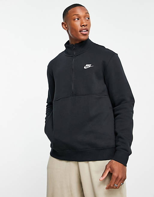 Nike Club Fleece half zip sweatshirt in black