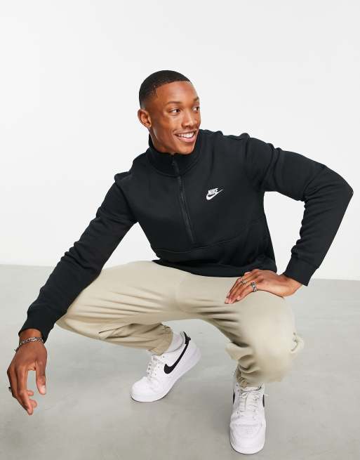 Nike Club Fleece half zip sweatshirt in black