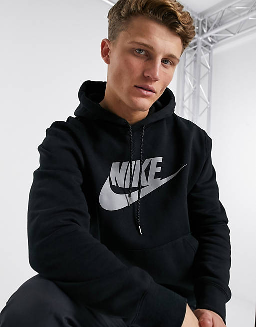 Nike Club fleece hoodie with reflective logo in black | ASOS