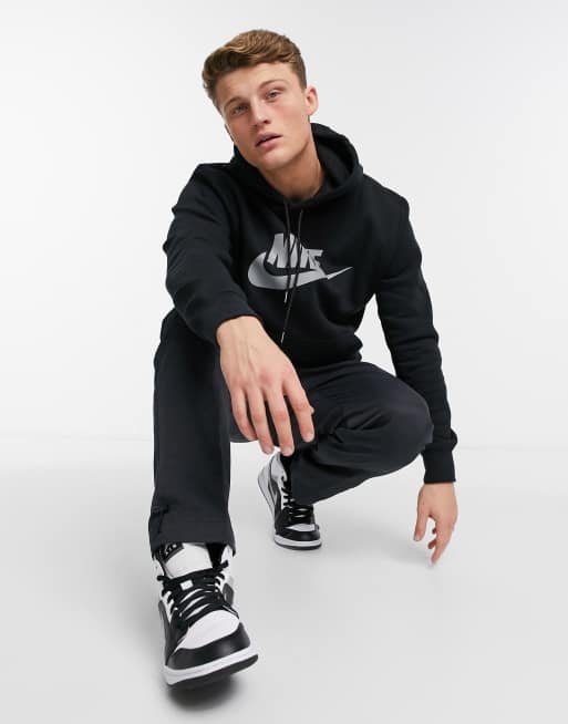 Nike Club fleece hoodie with reflective logo in black