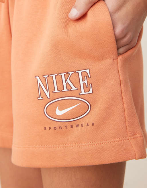 Nike Club fleece retro logo shorts in coral, 2 of 5