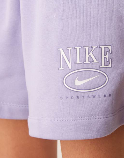 Nike Club fleece retro logo shorts in purple 
