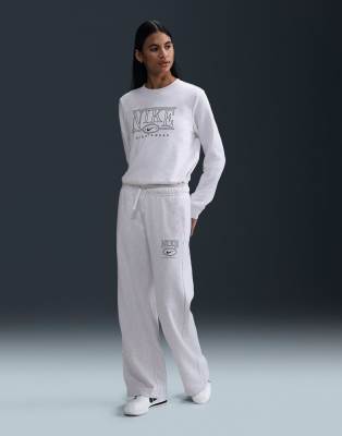 Nike Club Fleece Retro Logo Wide Leg Sweatpants In Gray