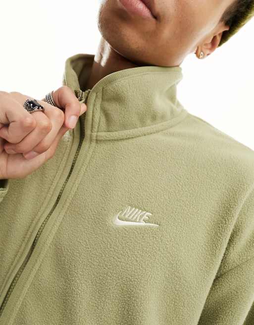 Nike Club fleece zip thru jacket in olive green