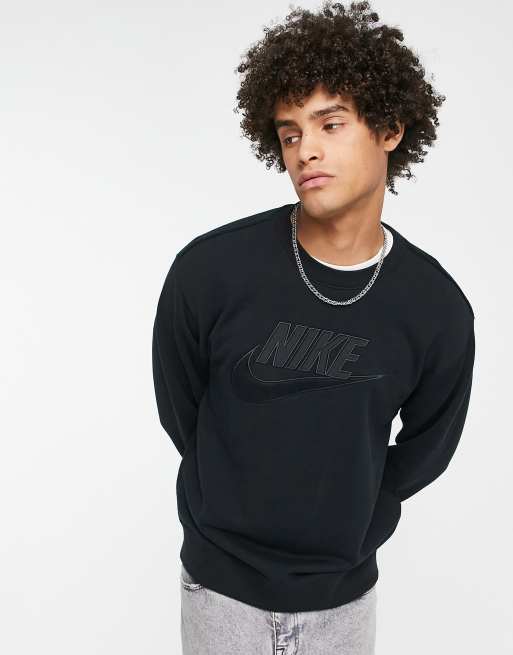 Nike Club french terry mixed fabric embroidered logo sweat in black