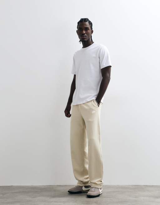 Nike Club french Terry straight leg logo joggers in light beige, 3 of 5