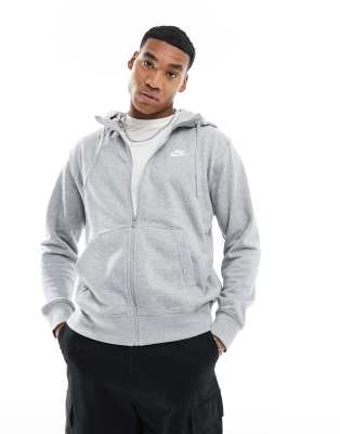 Nike Club full zip hoodie in heather grey ASOS