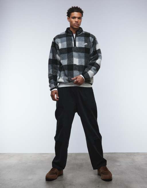 Nike - Club - Geruit sweatshirt van fleece met korte rits in zwart, 2 van 5